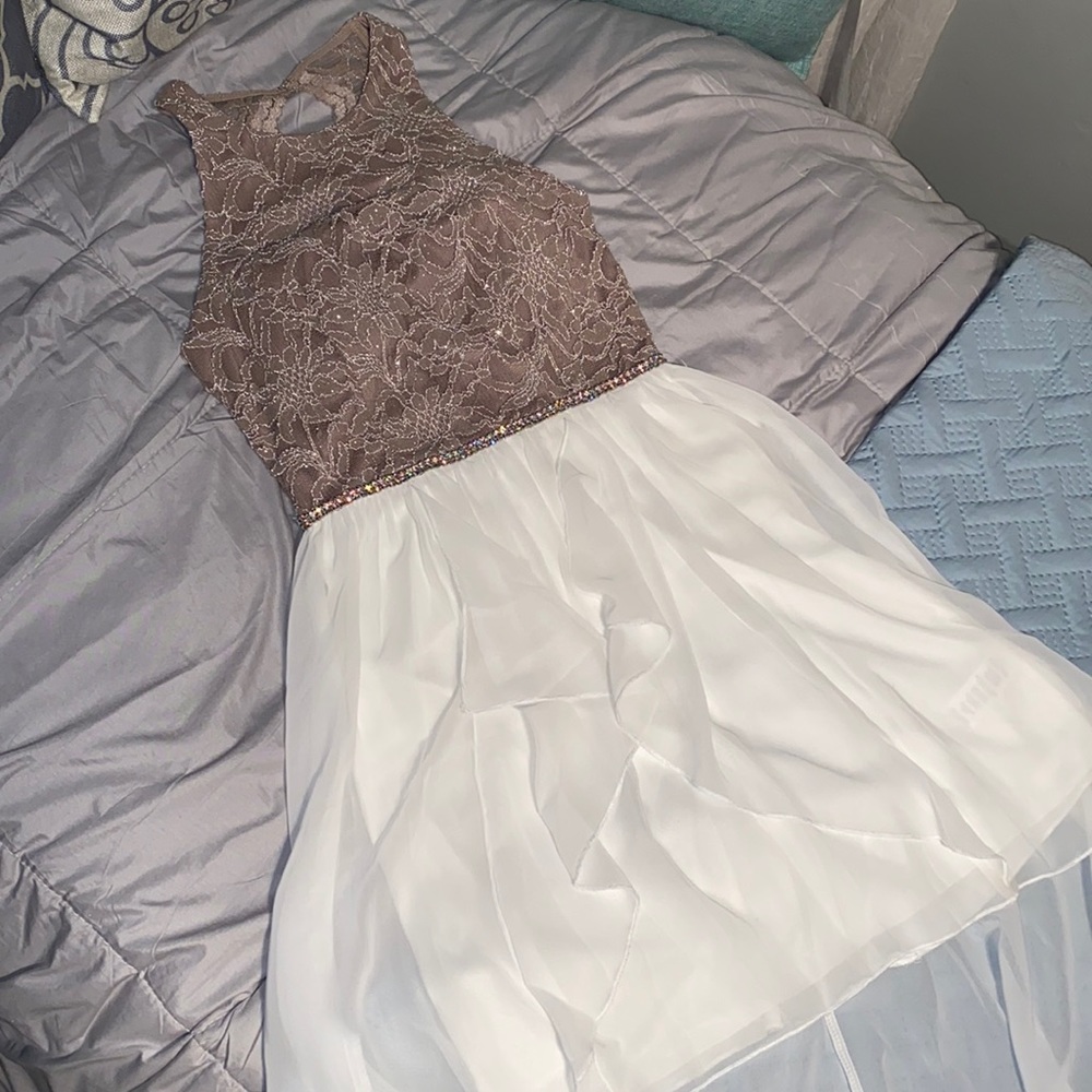 City Studio Core Social hi-lo halter top party dress jeweled waist lace top sz 1